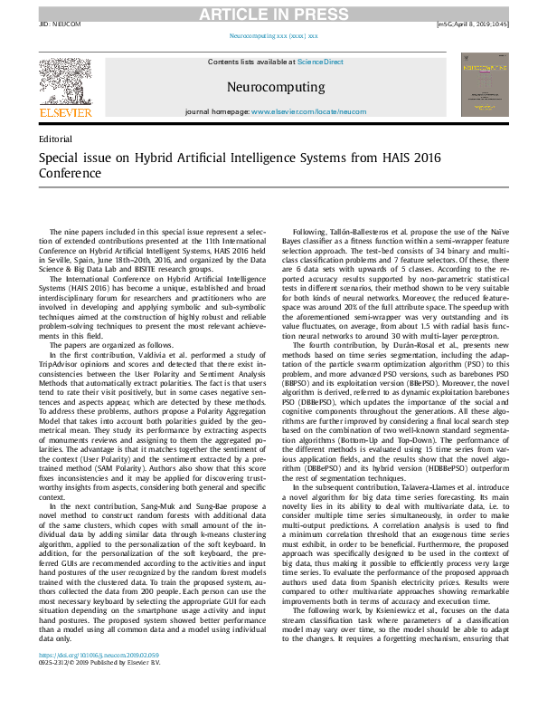 (PDF) Special issue on hybrid artificial intelligence systems from HAIS ...