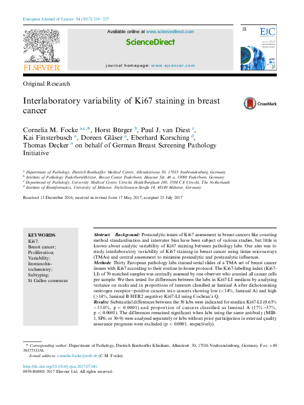(PDF) Interlaboratory variability of Ki67 staining in breast cancer