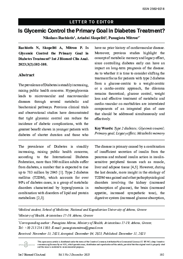 (PDF) Is Glycemic Control the Primary Goal in Diabetes Treatment