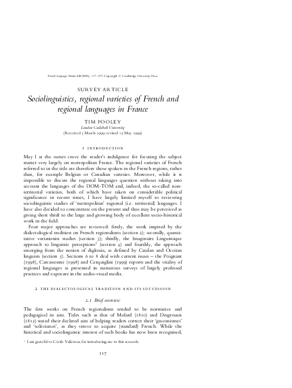 (PDF) Sociolinguistics, regional varieties of French and regional ...