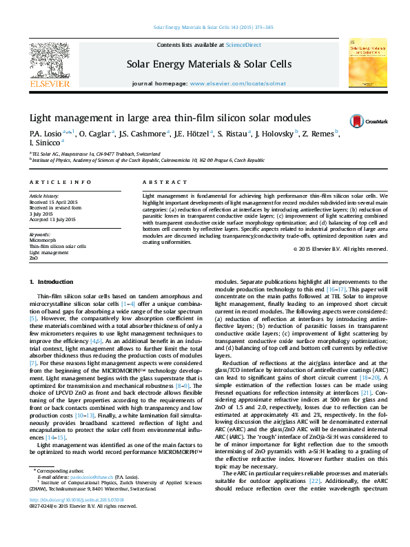 (PDF) Light management in large area thin-film silicon solar modules