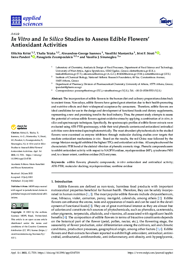 (PDF) In Vitro and In Silico Studies to Assess Edible Flowers ...