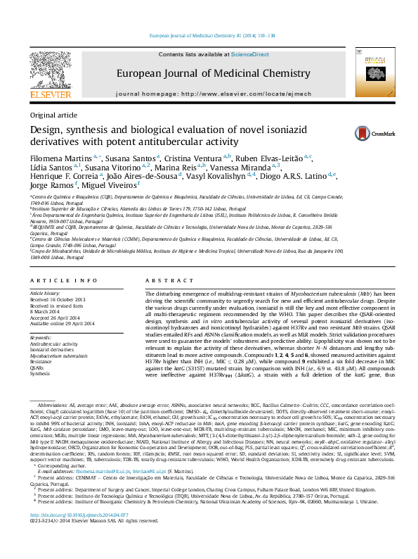 (PDF) Design, synthesis and biological evaluation of novel isoniazid ...
