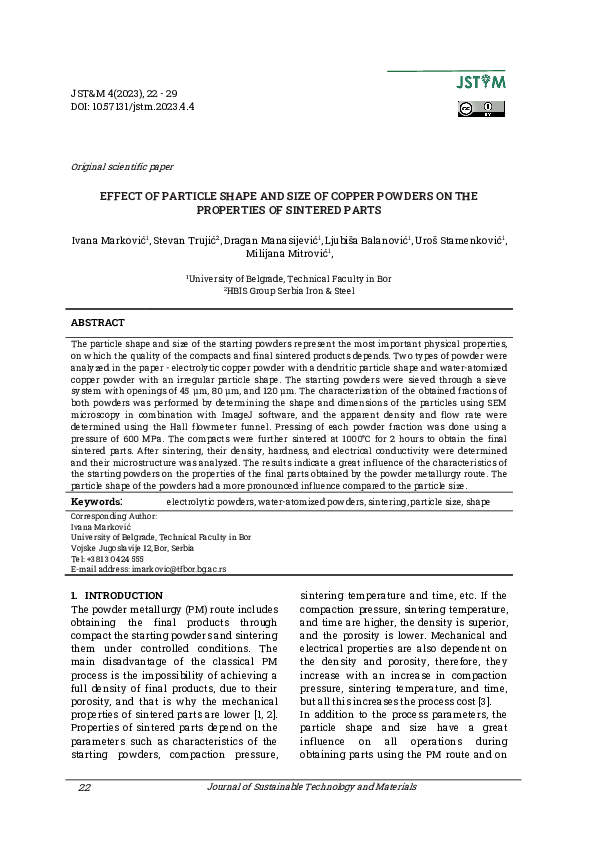 (PDF) Effect of Particle Shape and Size of Copper Powders on the ...