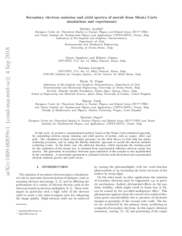 (PDF) Secondary electron emission and yield spectra of metals from ...