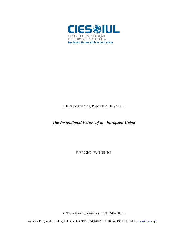 (PDF) The Institutional Future of the European Union