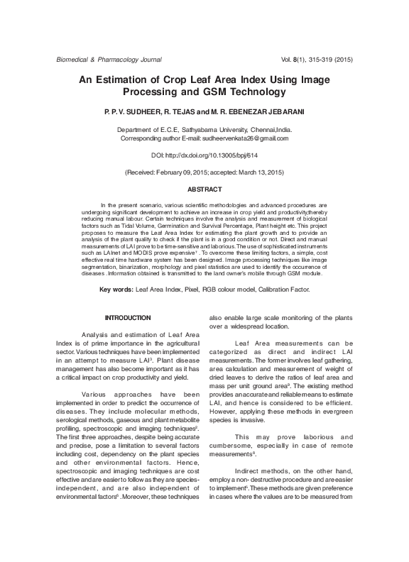 (PDF) An Estimation of Crop Leaf Area Index Using Image Processing and ...