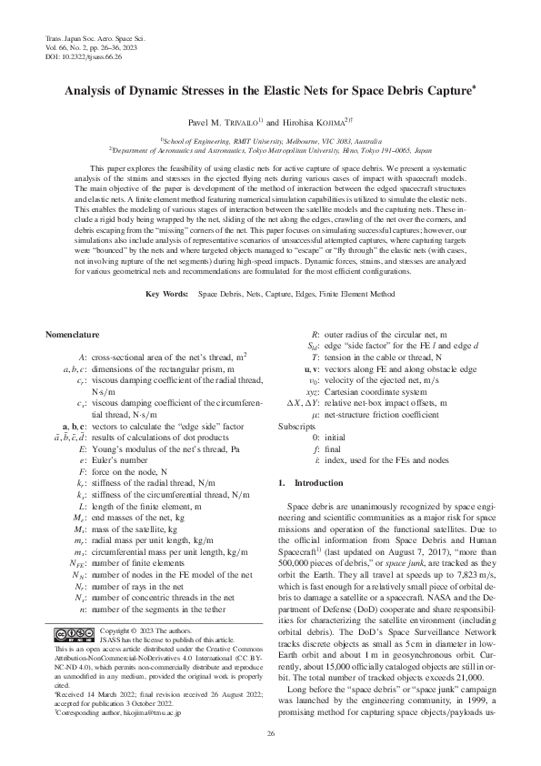 (PDF) Analysis of Dynamic Stresses in the Elastic Nets for Space Debris ...