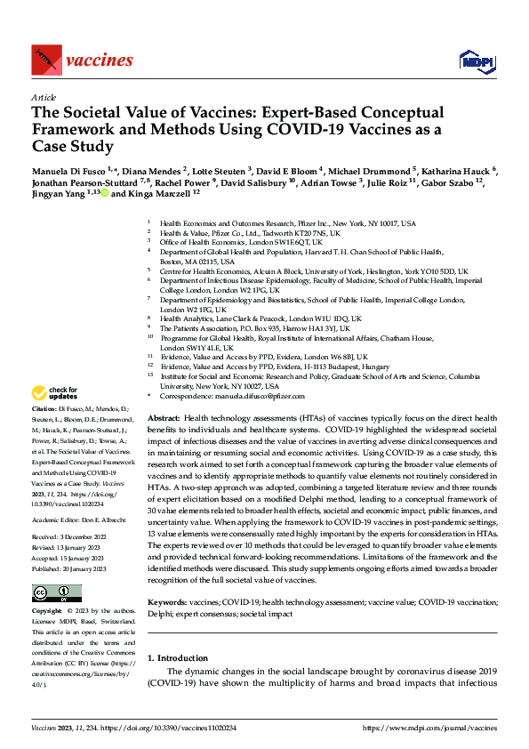 (PDF) The Societal Value of Vaccines: Expert-Based Conceptual Framework ...