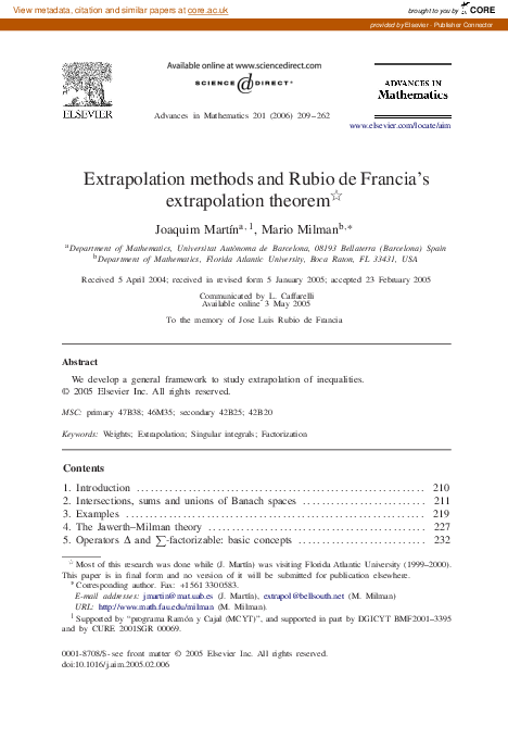 (PDF) Extrapolation methods and Rubio de Francia's extrapolation theorem