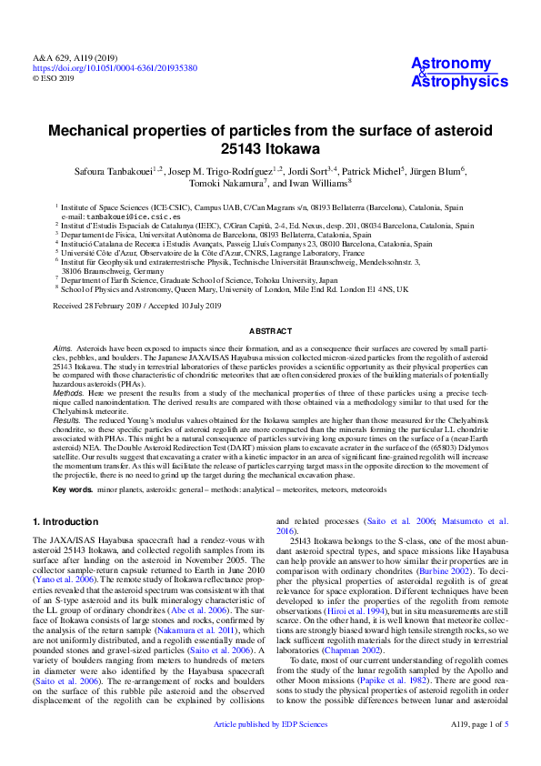 (PDF) Mechanical properties of particles from the surface of asteroid ...