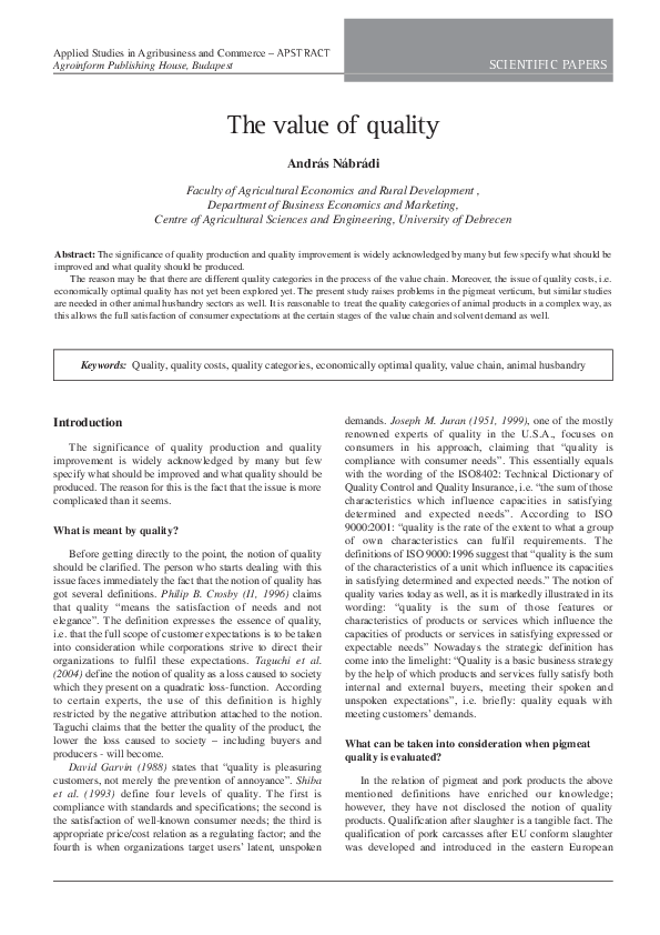 (PDF) The value of quality
