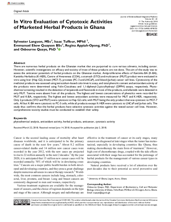 (PDF) In Vitro Evaluation of Cytotoxic Activities of Marketed Herbal ...