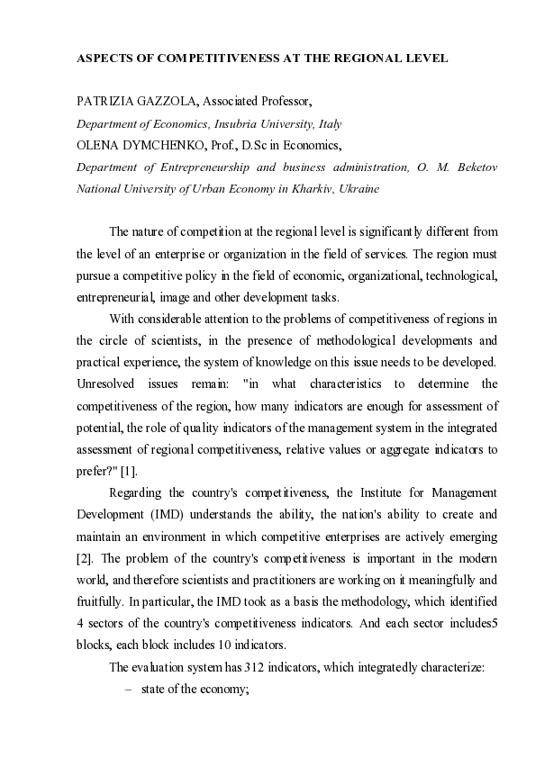 (PDF) Aspects of Competitiveness at the Regional Level