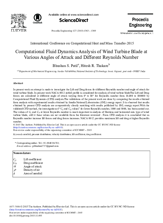 (PDF) Computational Fluid Dynamics Analysis of Wind Turbine Blades at ...