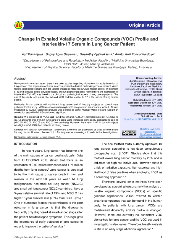 (PDF) Change in Exhaled Volatile Organic Compounds (VOC) Profile and ...