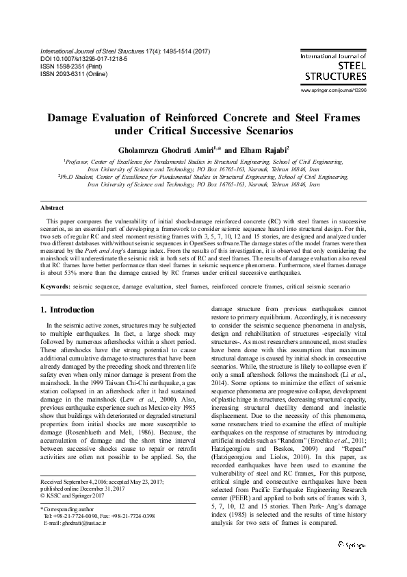 (PDF) Damage evaluation of reinforced concrete and steel frames under ...