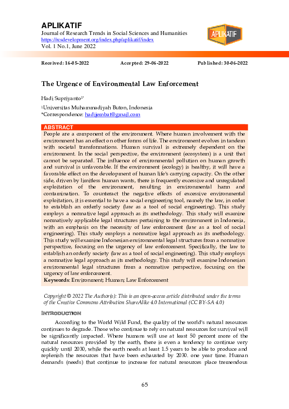 (PDF) The Urgence of Environmental Law Enforcement