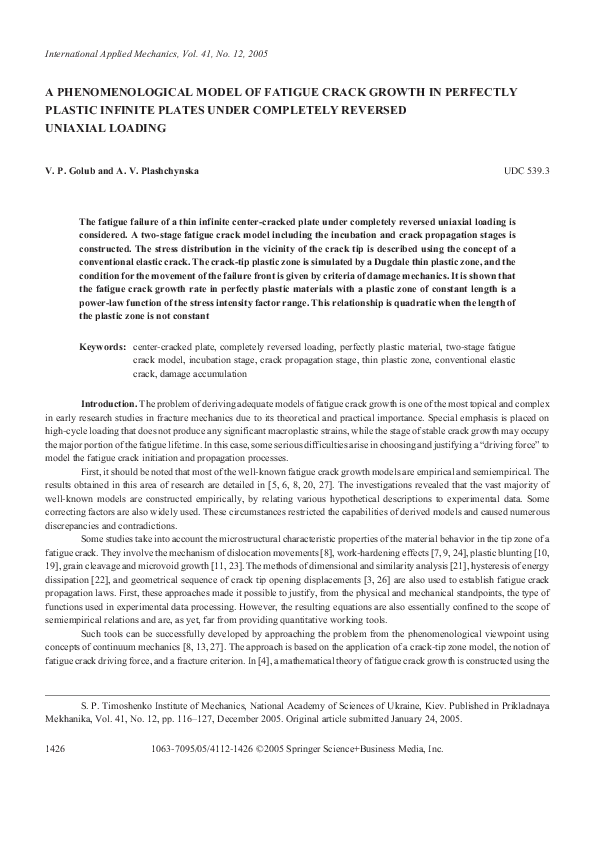 (PDF) A phenomenological model of fatigue crack growth in perfectly ...