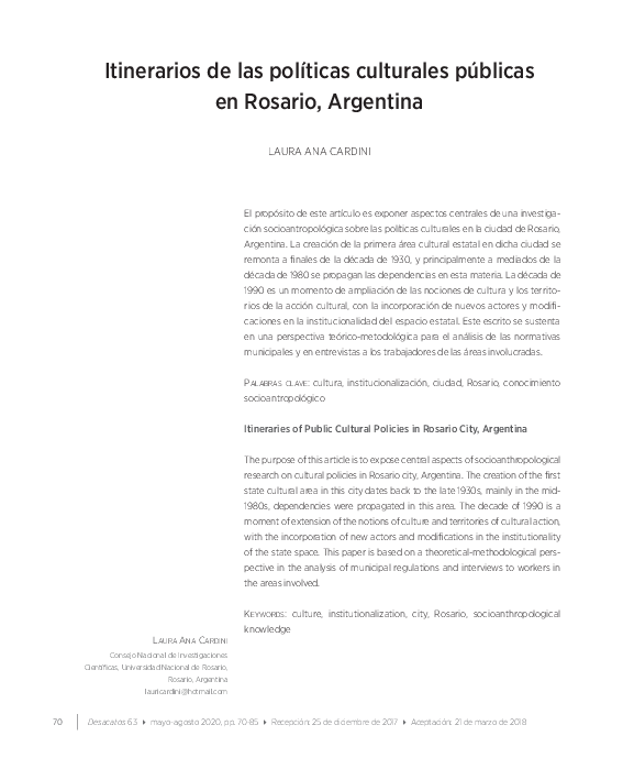 (PDF) Itinerarios de las políticas culturales públicas en Rosario ...