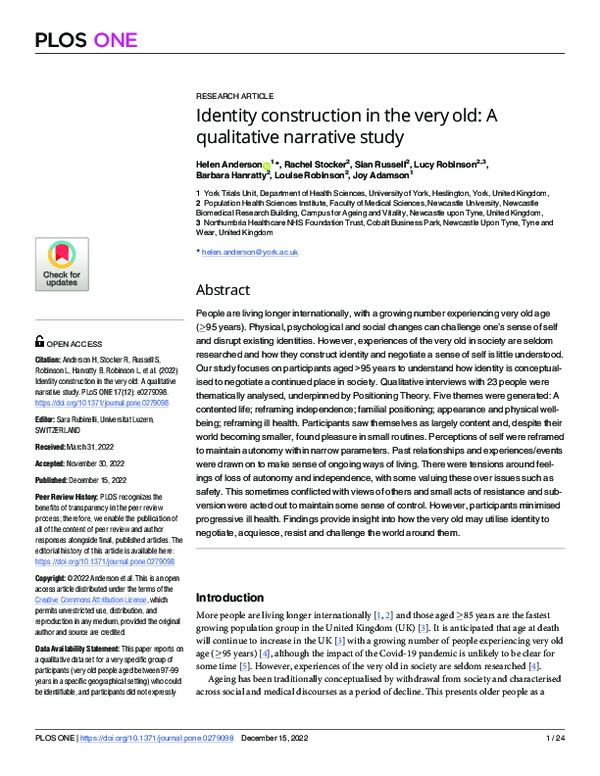 (PDF) Identity construction in the very old: A qualitative narrative study