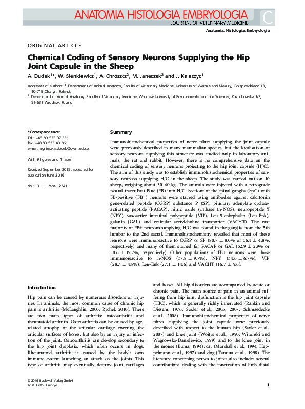 (PDF) Chemical Coding of Sensory Neurons Supplying the Hip Joint ...
