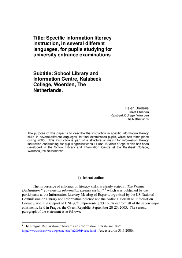 Specific information literacy instruction, in several different languages, for pupils studying for university entrance examinations