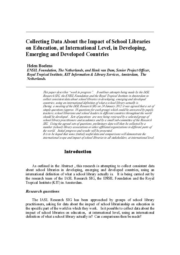 (PDF) Collecting Data About the Impact of School Libraries on Education ...
