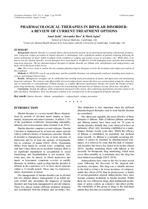(PDF) Pharmacological Therapies in Bipolar Disorder: a Review of ...
