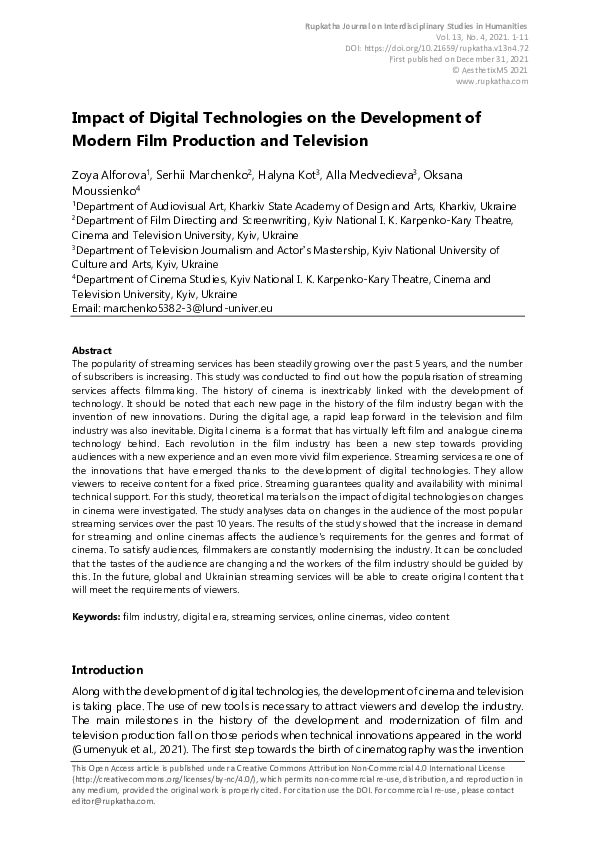 (PDF) Impact of Digital Technologies on the Development of Modern Film ...