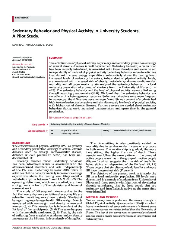 (PDF) Sedentary Behavior and Physical Activity in University Students ...