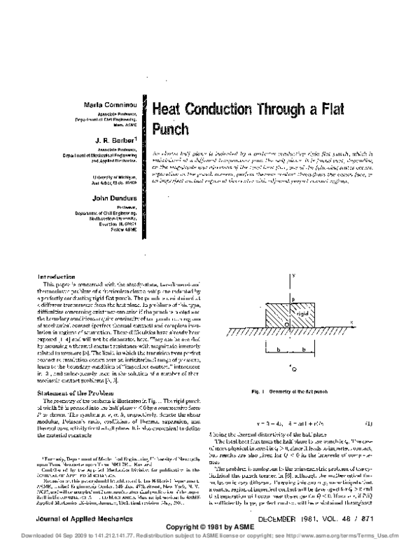 (PDF) Heat Conduction Through a Flat Punch | Maria Comninou - Academia.edu