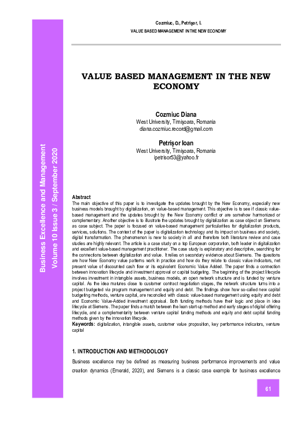 (PDF) Value Based Management in the New Economy