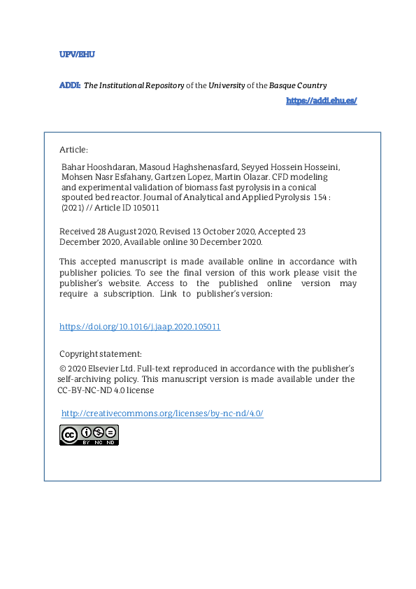 (PDF) CFD modeling and experimental validation of biomass fast ...
