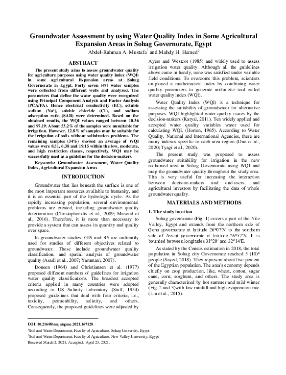 (PDF) Groundwater Assessment by using Water Quality Index in Some ...
