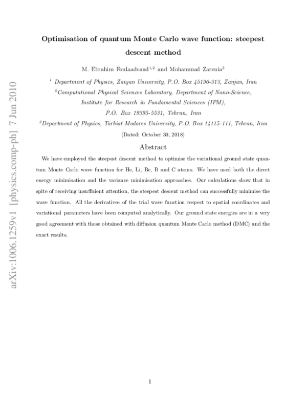 (PDF) Optimization of Quantum Monte Carlo Wave Function: Steepest ...
