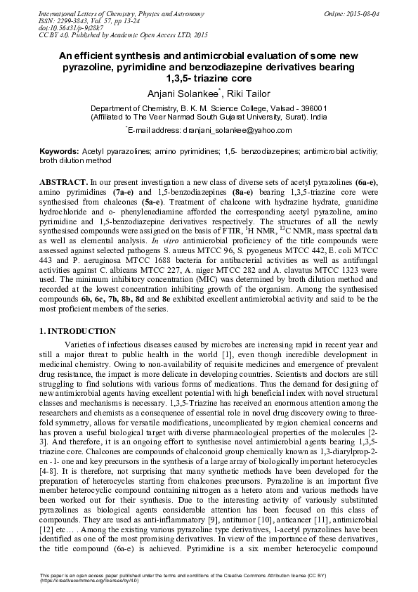 (PDF) An Efficient Synthesis and Antimicrobial Evaluation of some New ...