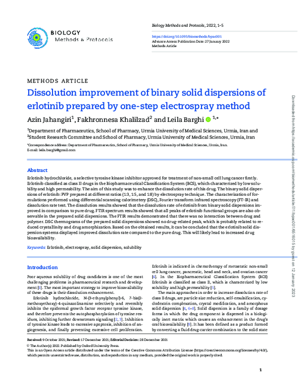 (PDF) Dissolution improvement of binary solid dispersions of erlotinib ...