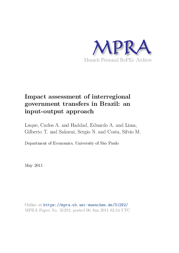(PDF) Impact Assessment of Interregional Government Transfers in Brazil ...