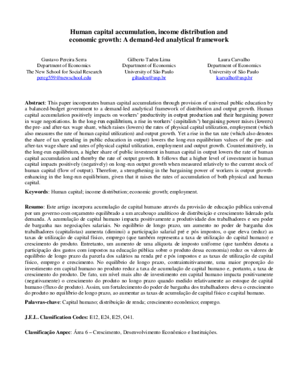 Capital Accumulation And Income Distribution Pdf (PDF) Human capital accumulation, income distribution, and economic