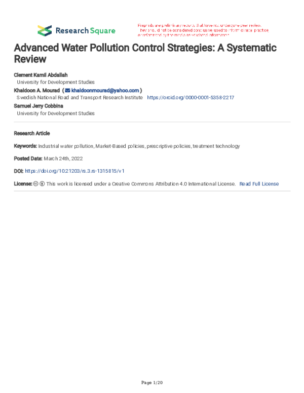 (PDF) Advanced Water Pollution Control Strategies: A Systematic Review