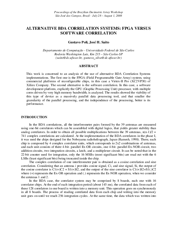 (PDF) Alternative Bda Correlation Systems: Fpga Versus Software Correlation
