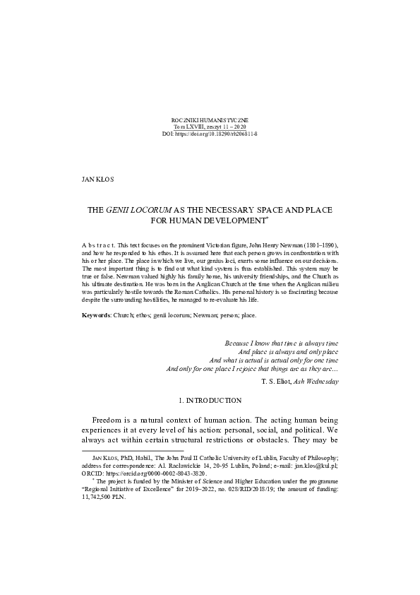 (PDF) The Genii Locorum as the Necessary Space and Place for Human ...