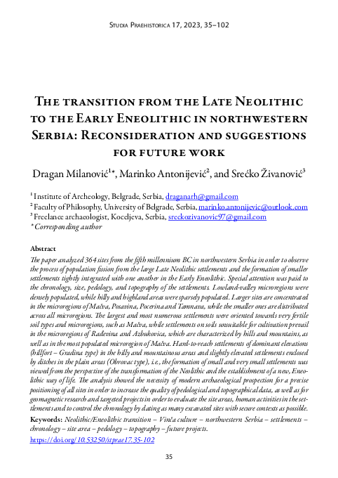 (PDF) The transition from the Late Neolithic to the Early Eneolithic in ...