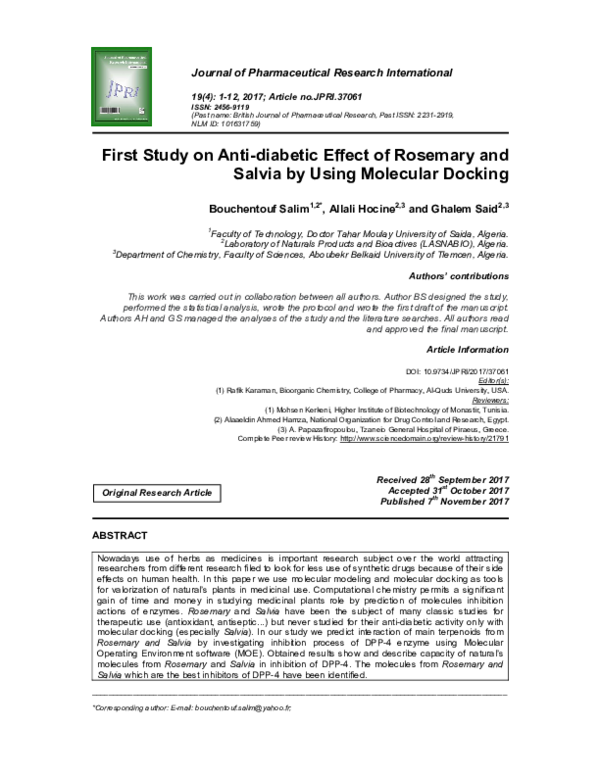 (PDF) First Study on Anti-diabetic Effect of Rosemary and Salvia by ...