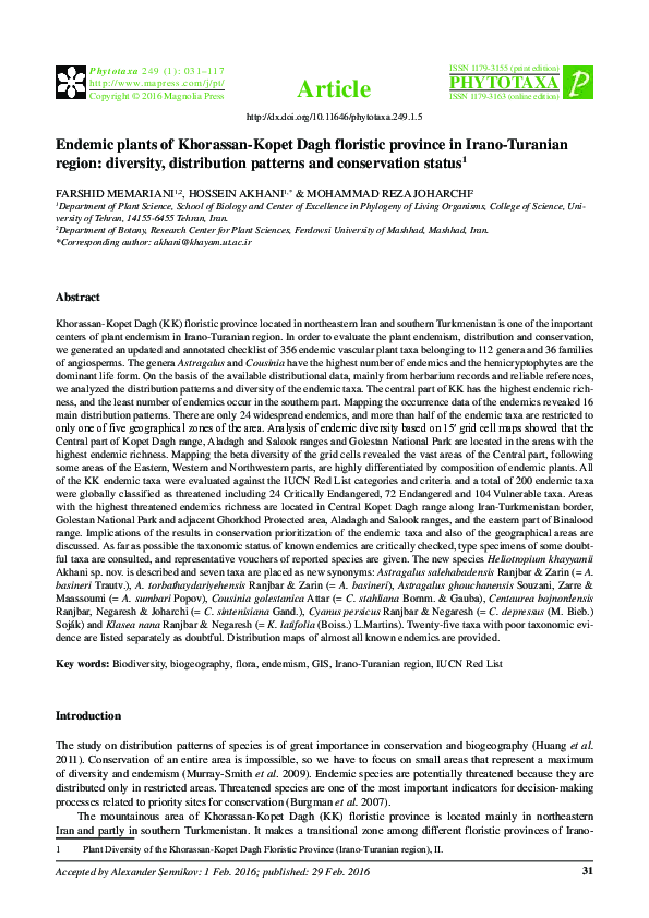 (PDF) Endemic plants of Khorassan-Kopet Dagh floristic province in ...
