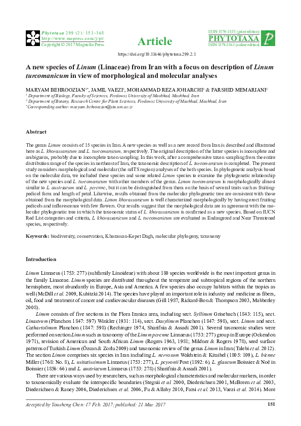 (PDF) A new species of Linum (Linaceae) from Iran with a focus on ...