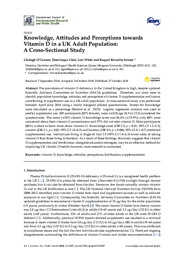 (PDF) Knowledge, Attitudes and Perceptions towards Vitamin D in a UK ...