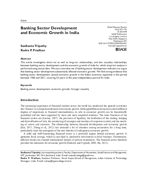 (PDF) Banking Sector Development and Economic Growth in India