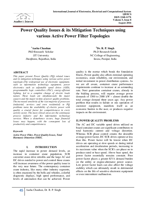 (PDF) 45 Power Quality Issues & its Mitigation Techniques using various ...